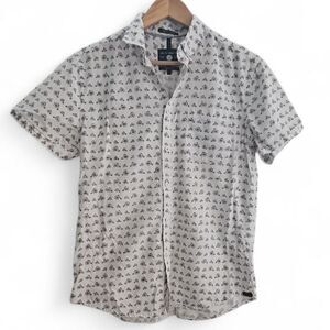 Cactusman Short Sleeve Button Down Shirt M Bicycle Print Slim Fit Casual Cotton